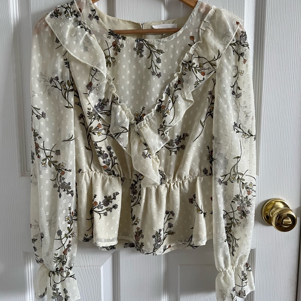 Cream Floral Long Sleeve Top